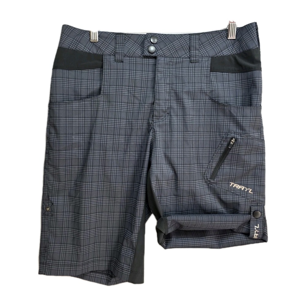 Trayl Cycling Cargo Shorts Womens M Road Mountain Bike Shorts Black Plaid Pocket